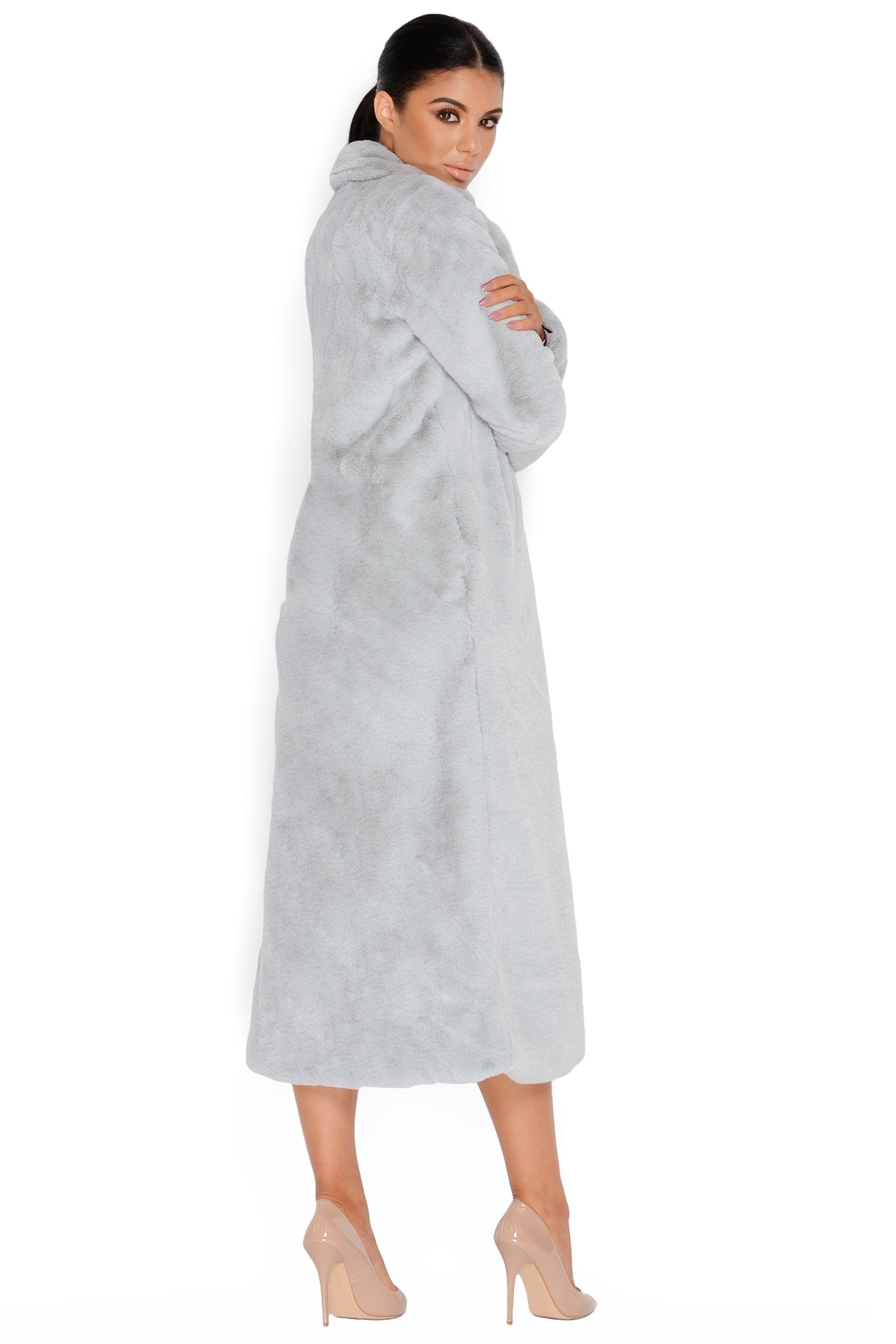 Fur Of Surprises Faux Fur Longline Coat in Grey sold by Oh Polly product image thumbnail 3