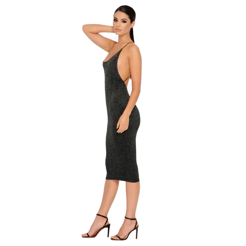 State Of Luxe Metallic Knit Midi Dress in Black sold by Oh Polly