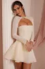 Long Sleeve Tulle Skirt Mini Dress in Ivory sold by Oh Polly