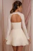 Long Sleeve Tulle Skirt Mini Dress in Ivory sold by Oh Polly