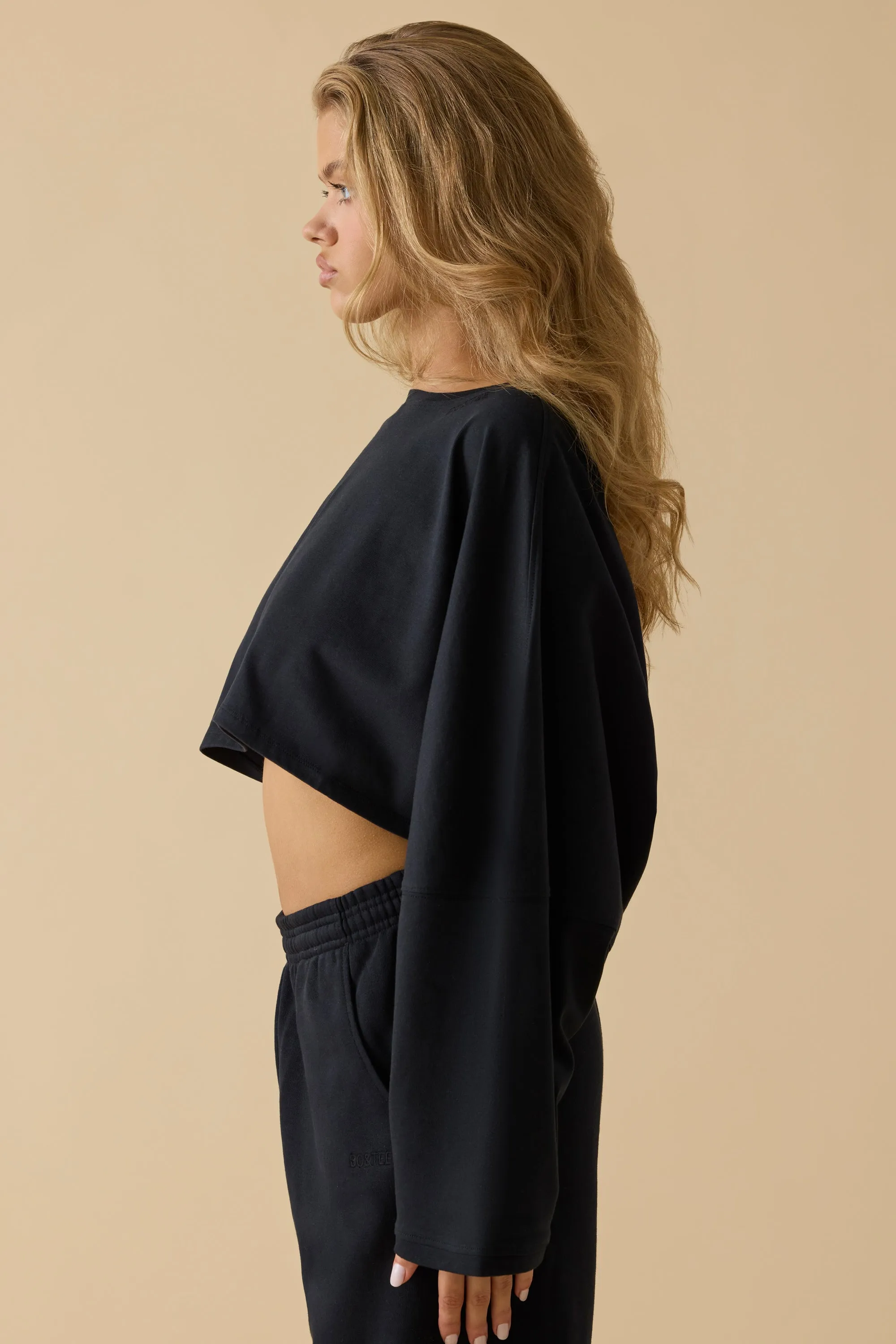 Oversized Long Sleeve Crop Top in Black sold by Oh Polly product image thumbnail 3