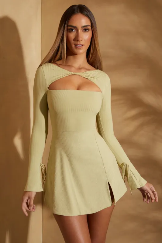 Long Sleeve Twist Front Mini Dress in Sage sold by Oh Polly