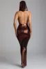 Hooded Metallic Jersey Evening Gown in Copper Bronze sold by Oh Polly