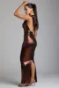 Hooded Metallic Jersey Evening Gown in Copper Bronze sold by Oh Polly