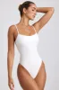 Ribbed Modal Square Neck Bodysuit in White sold by Oh Polly