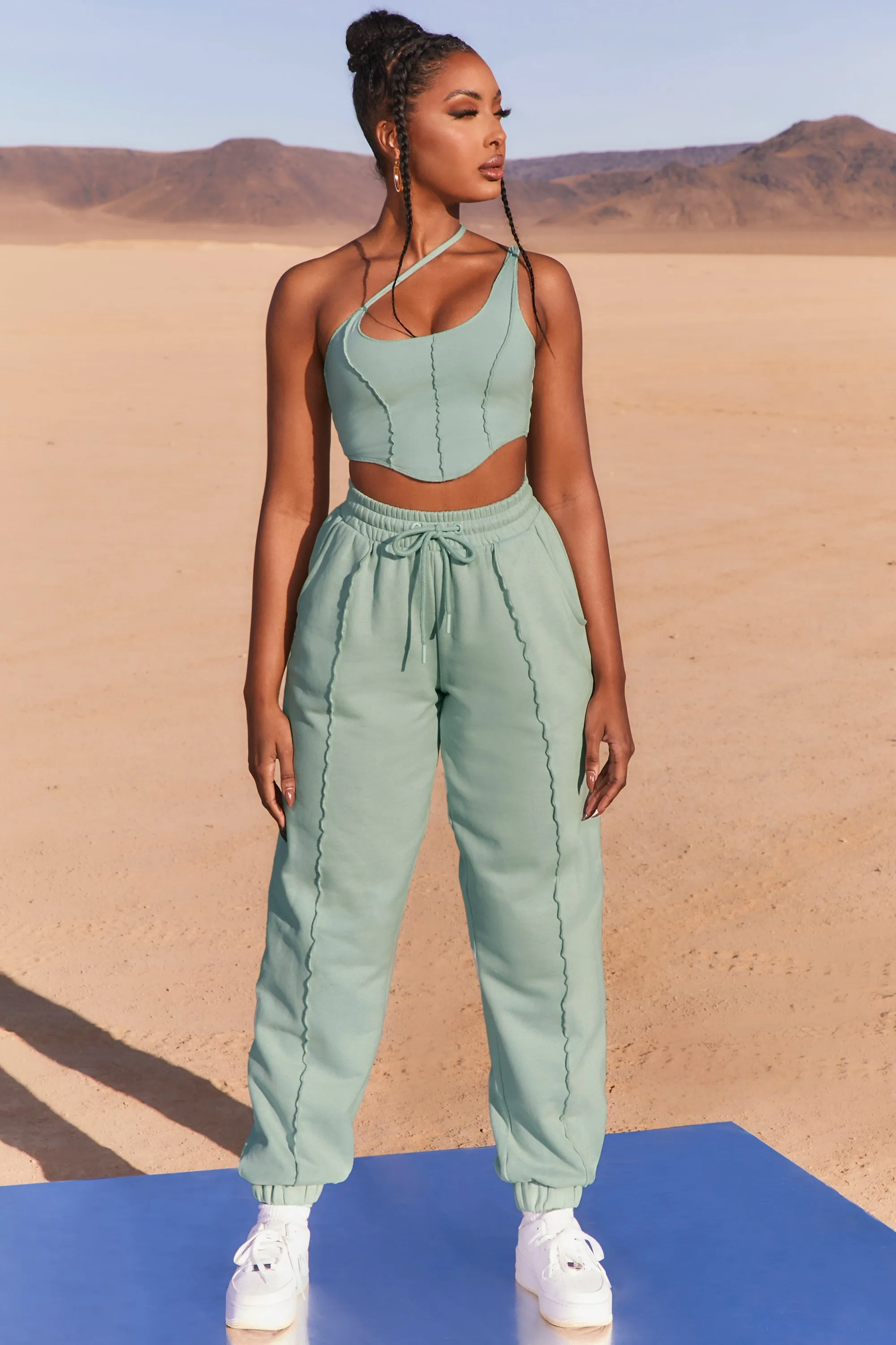 Exposed Seam Asymmetric Crop Top in Blue sold by Oh Polly product image thumbnail 3