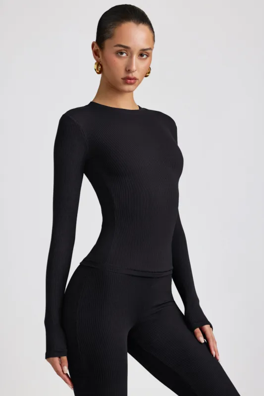 Ribbed Modal Crew Neck Top in Black sold by Oh Polly