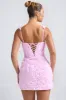 Floral-Appliqué Corset Mini Dress in Lilac sold by Oh Polly
