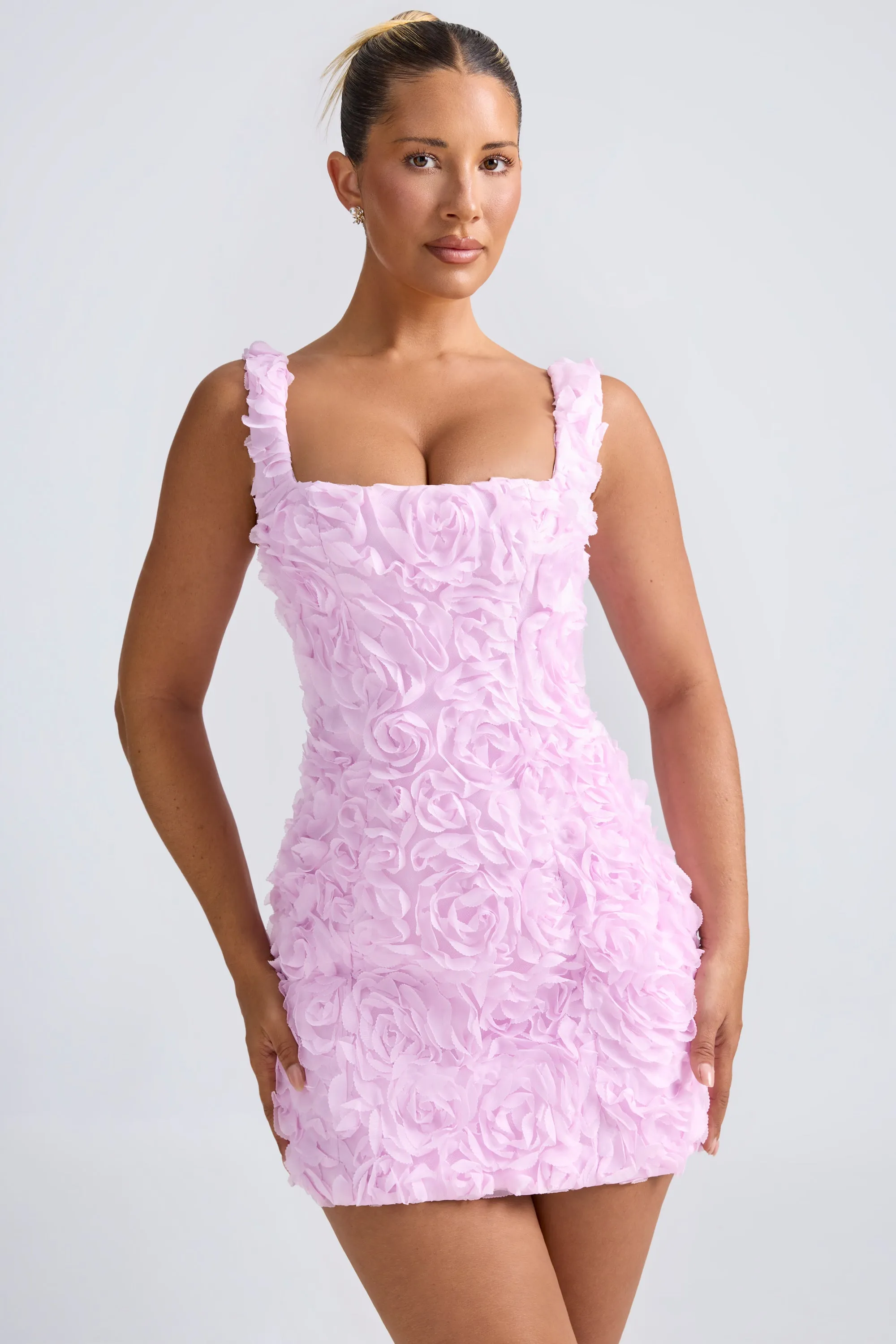 Floral-Appliqué Corset Mini Dress in Lilac sold by Oh Polly