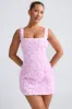 Floral-Appliqué Corset Mini Dress in Lilac sold by Oh Polly