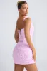 Floral-Appliqué Corset Mini Dress in Lilac sold by Oh Polly