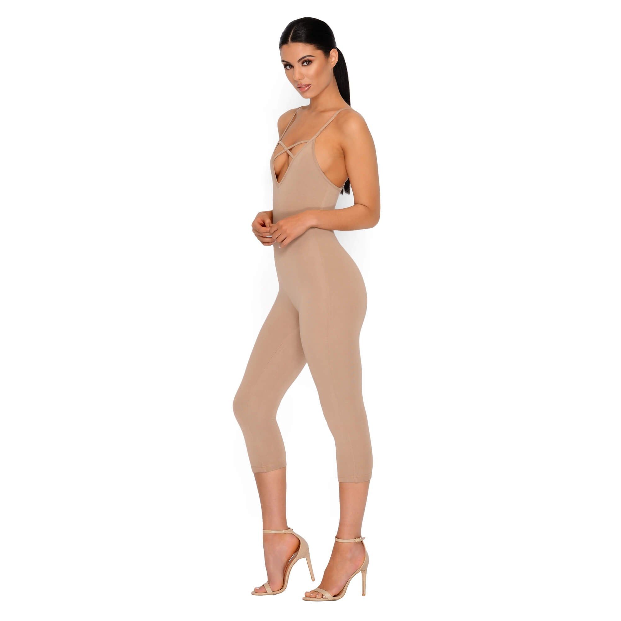 Strap It Together Double Layered Cropped Jumpsuit in Tan sold by Oh Polly product image thumbnail 8