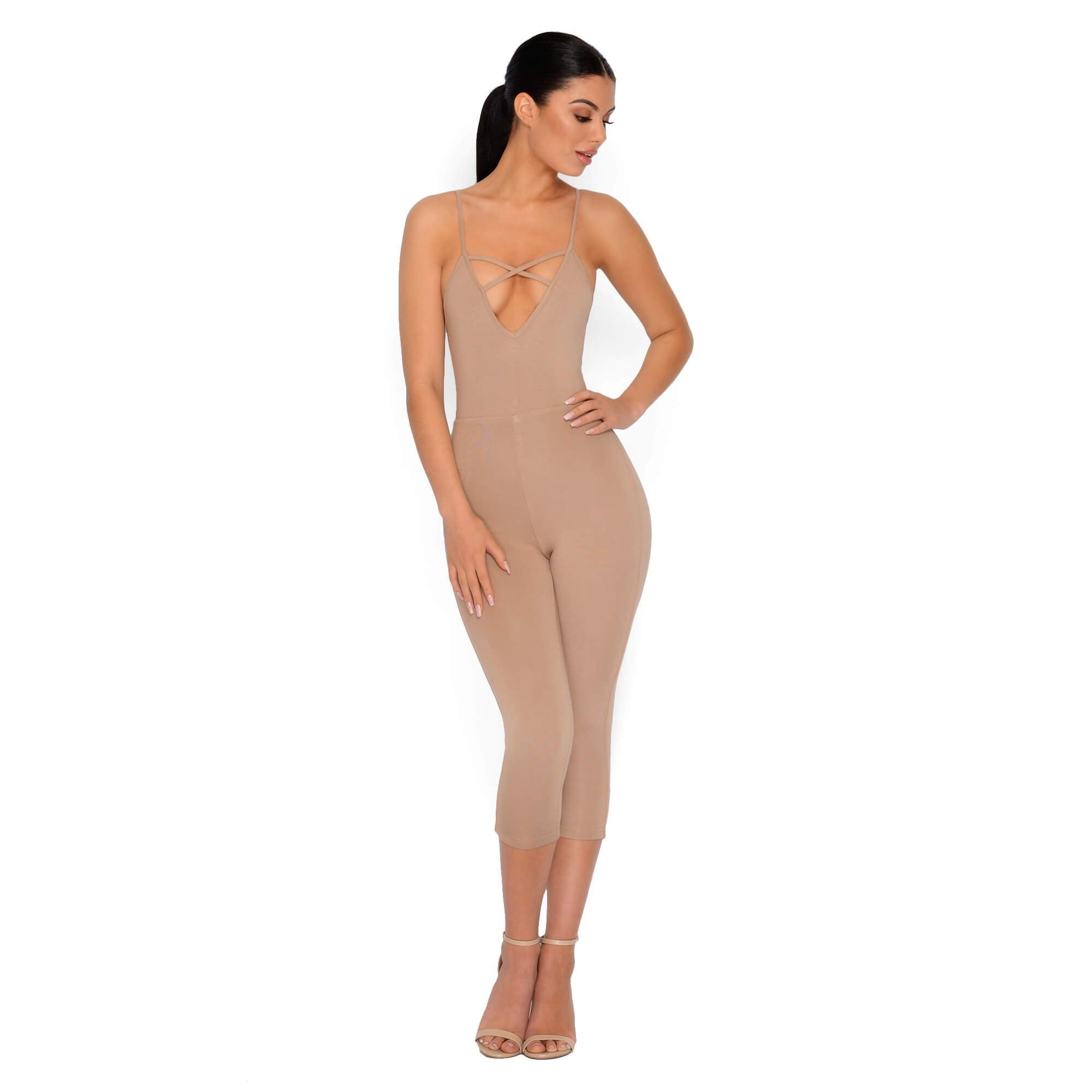 Strap It Together Double Layered Cropped Jumpsuit in Tan sold by Oh Polly product image thumbnail 5