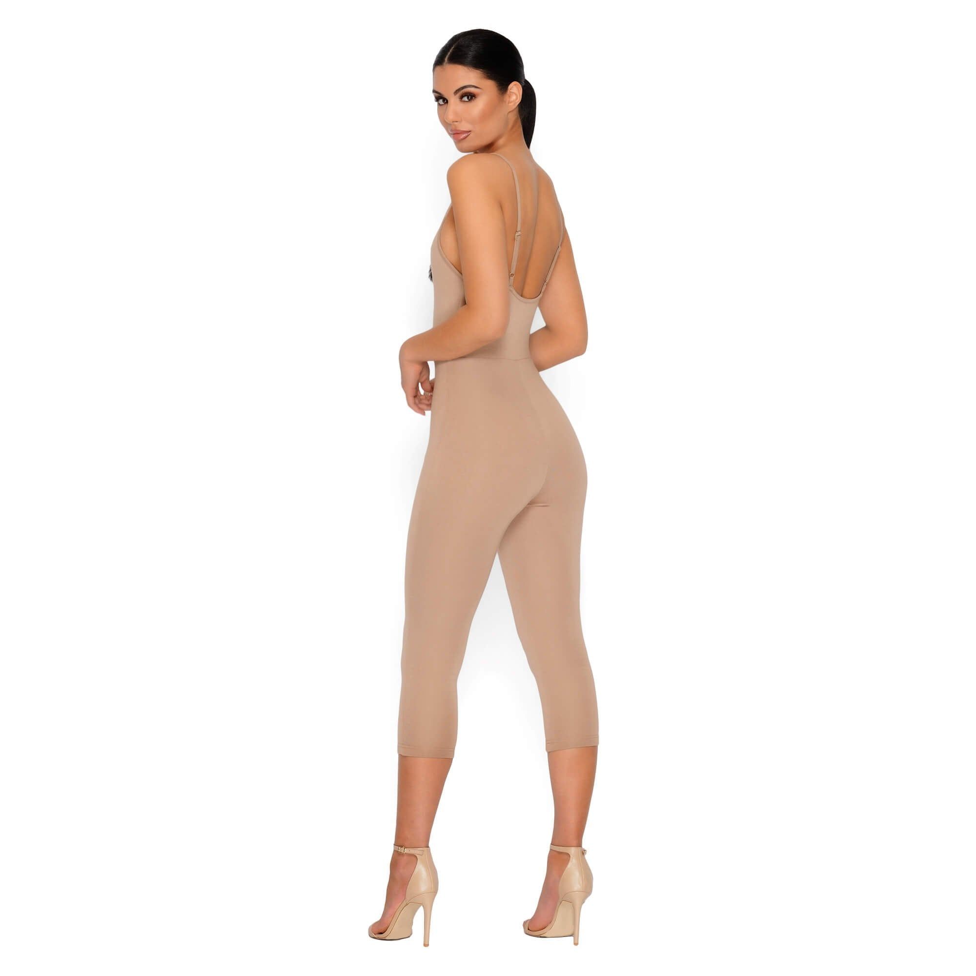 Strap It Together Double Layered Cropped Jumpsuit in Tan sold by Oh Polly product image thumbnail 9