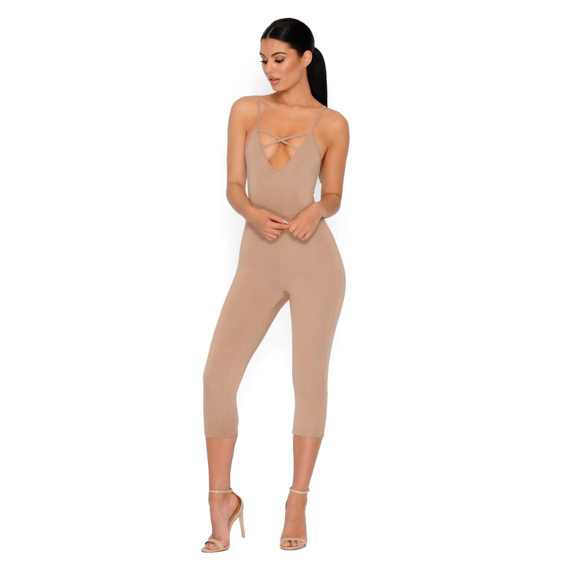 Strap It Together Double Layered Cropped Jumpsuit in Tan sold by Oh Polly product image thumbnail 6