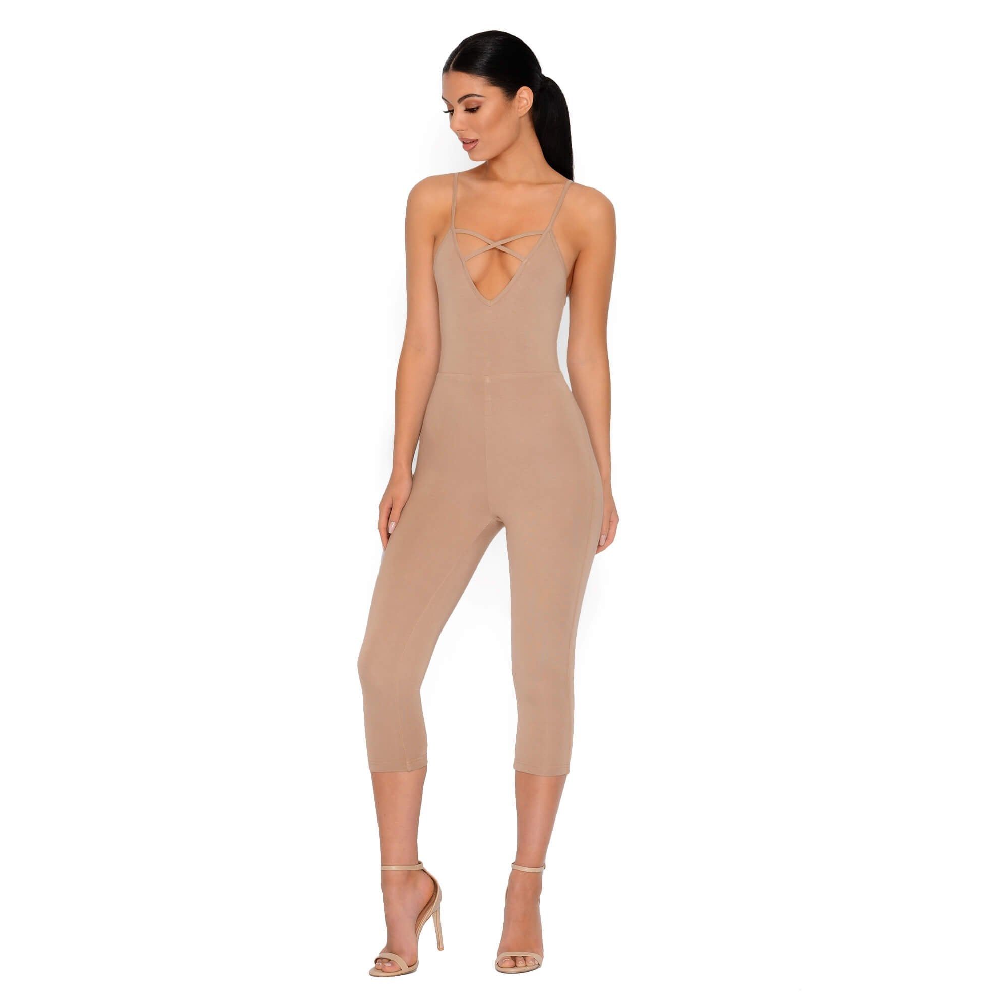 Strap It Together Double Layered Cropped Jumpsuit in Tan sold by Oh Polly product image thumbnail 3