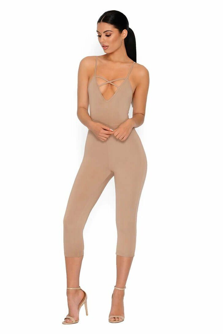 Strap It Together Double Layered Cropped Jumpsuit in Tan sold by Oh Polly product image thumbnail 10