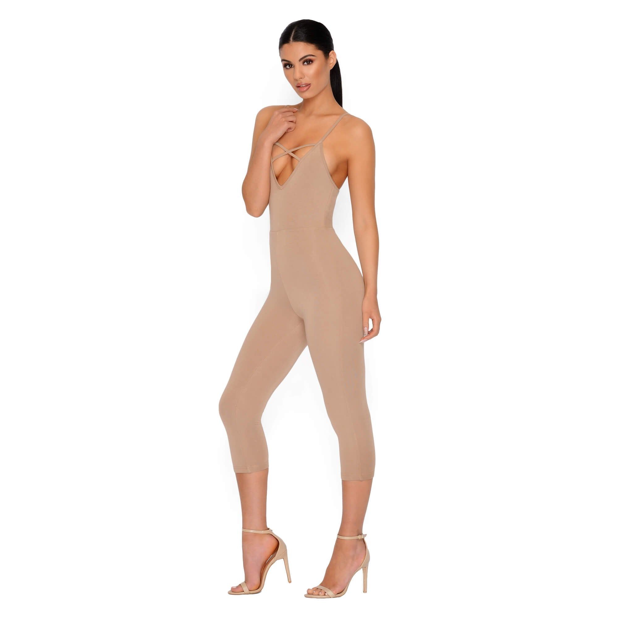 Strap It Together Double Layered Cropped Jumpsuit in Tan sold by Oh Polly product image thumbnail 7