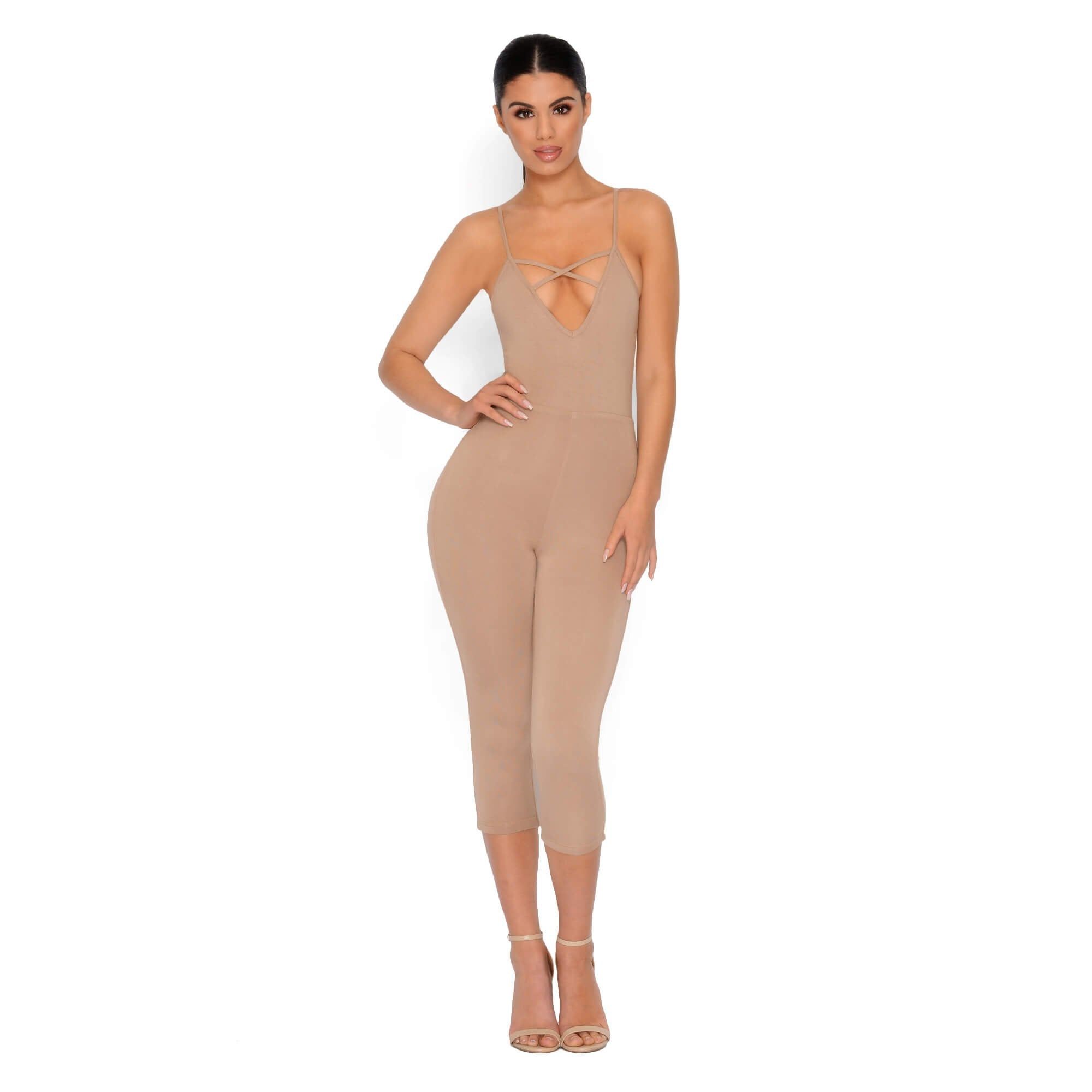 Strap It Together Double Layered Cropped Jumpsuit in Tan sold by Oh Polly product image thumbnail 4