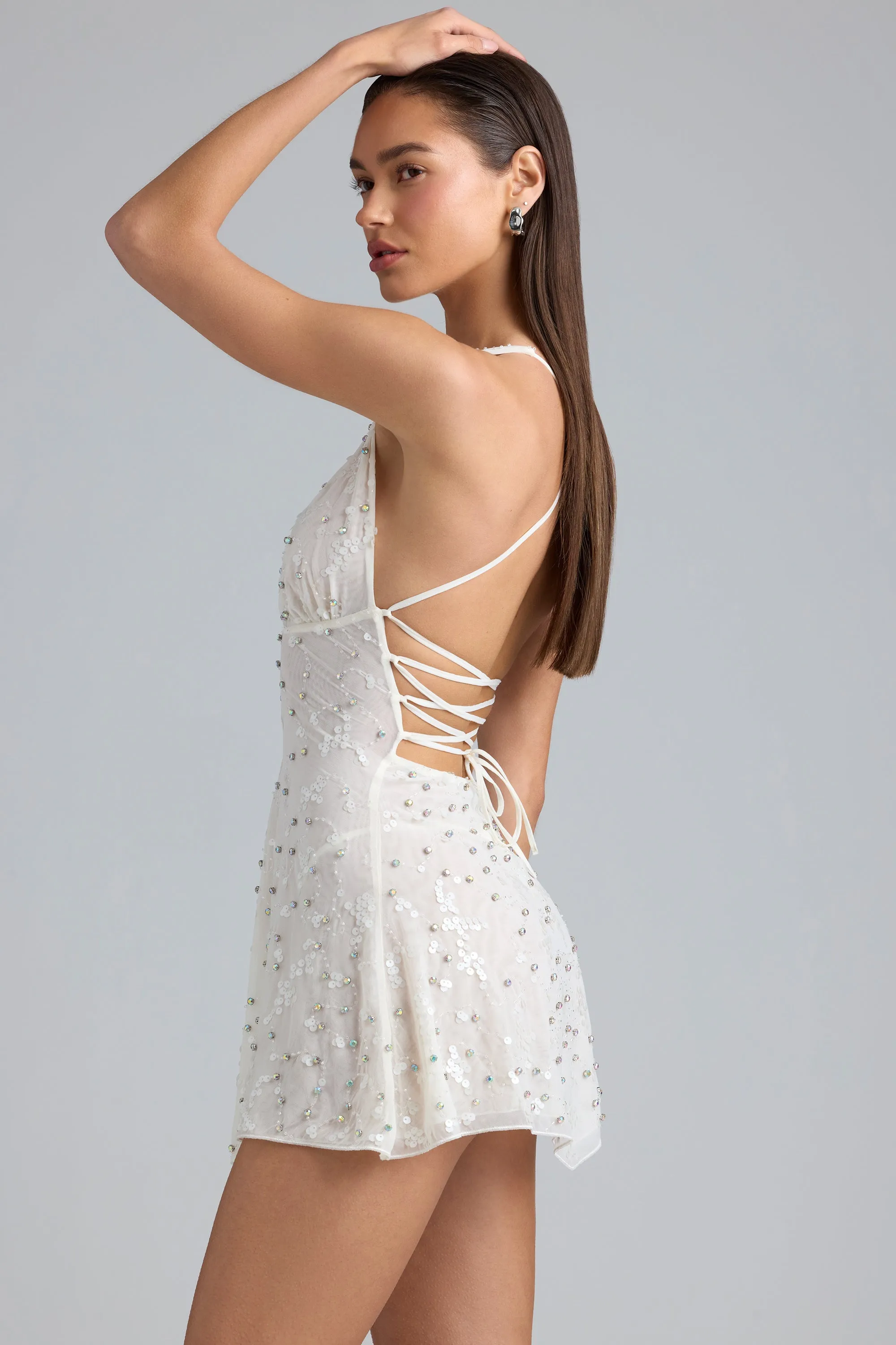 Embellished Multi-Strap Mini Dress in Ivory sold by Oh Polly product image thumbnail 3