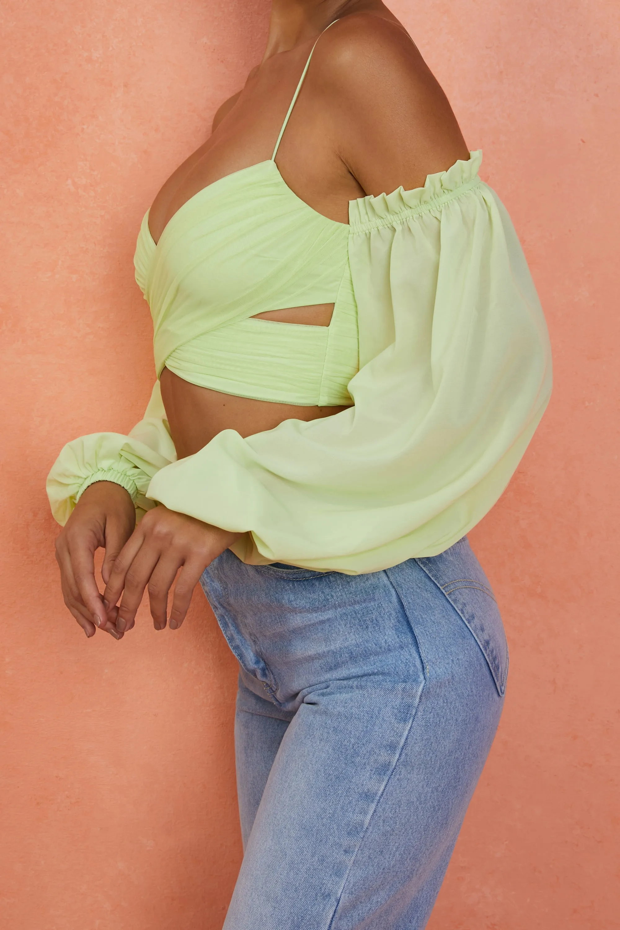 Long Sleeve Wrap Crop Top in Lime sold by Oh Polly product image thumbnail 3
