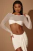Sheer Panelled Long Sleeve Crop Top in Ivory sold by Oh Polly