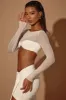 Sheer Panelled Long Sleeve Crop Top in Ivory sold by Oh Polly