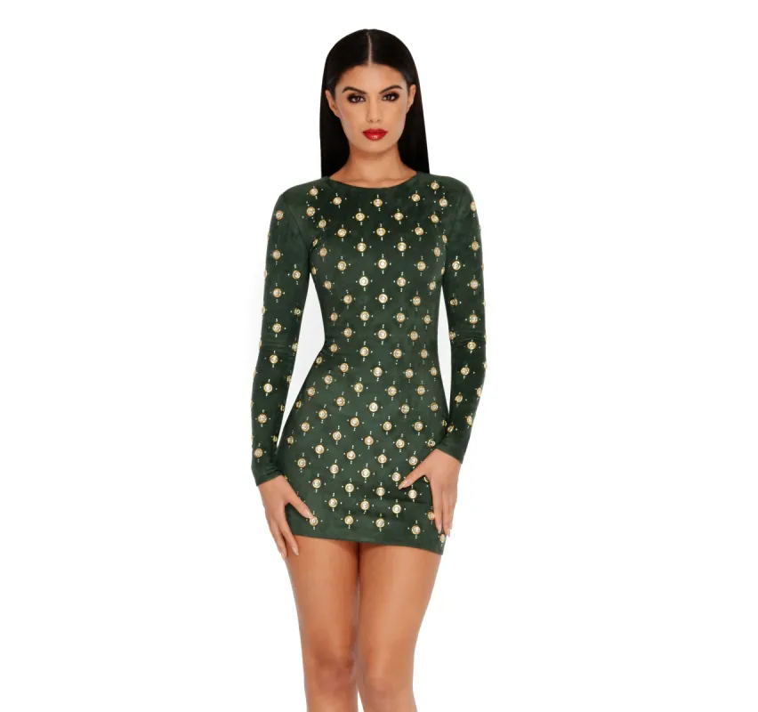 Push The Button Suede Embellished Mini in Green sold by Oh Polly