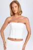 Ruched Lace-Up Corset Top in White sold by Oh Polly