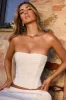 Ruched Lace-Up Corset Top in White sold by Oh Polly
