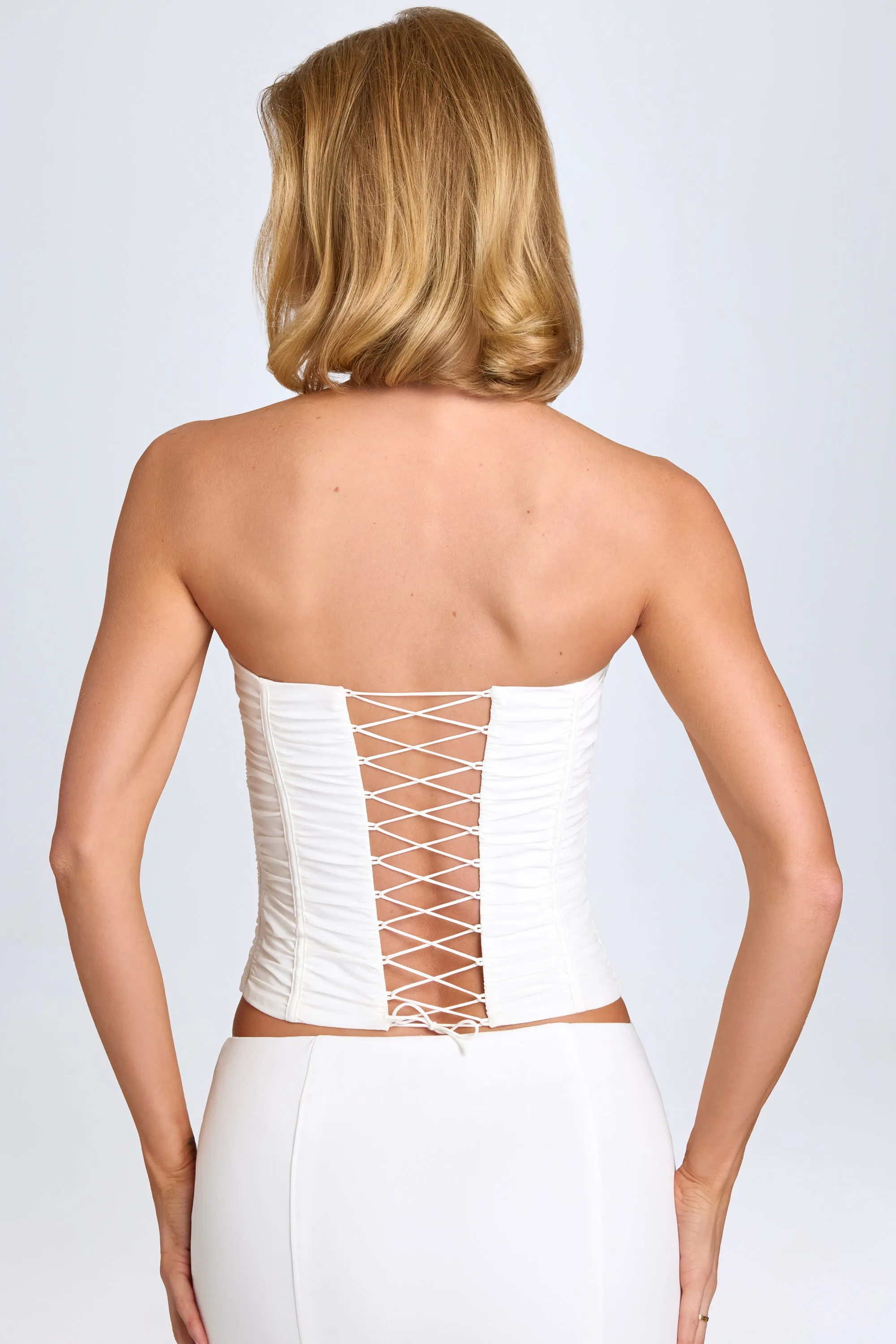 Ruched Lace-Up Corset Top in White sold by Oh Polly product image thumbnail 3