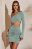 One Shoulder Flare Sleeve Mini Dress in Blue sold by Oh Polly