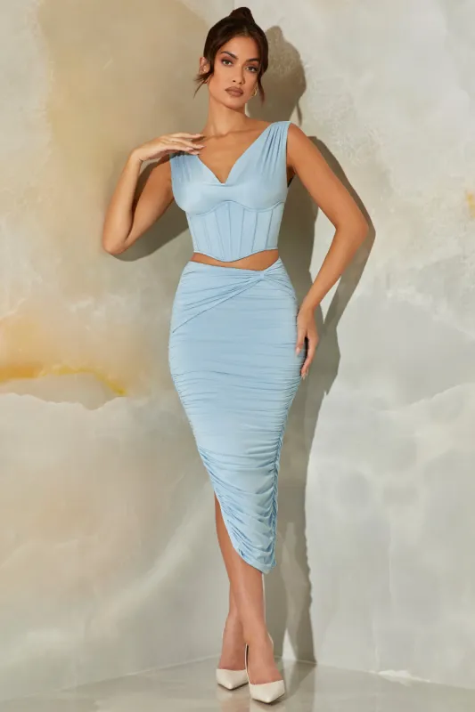Ruched Maxi Skirt in Light Blue sold by Oh Polly