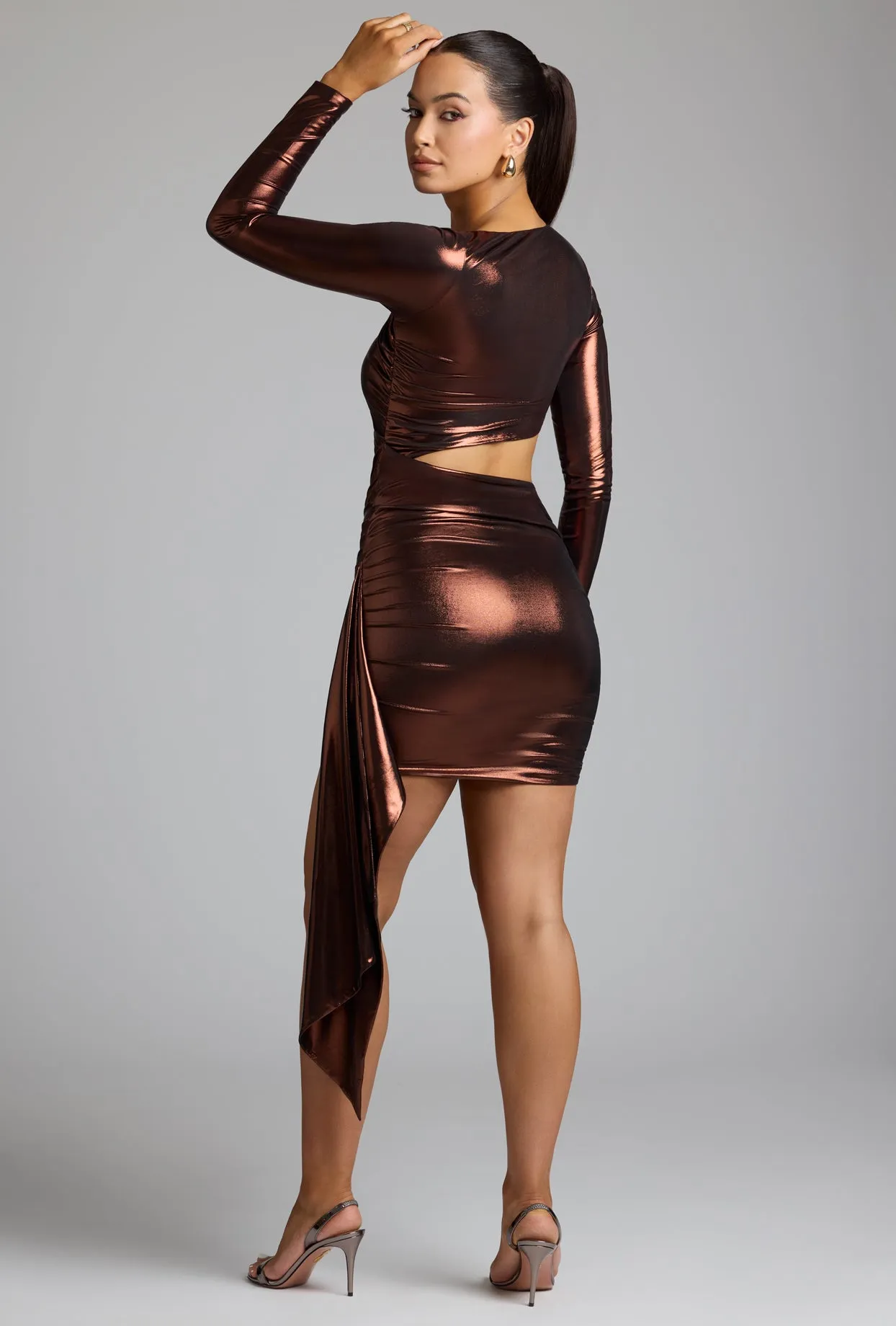 Cut Out Metallic Jersey Mini Dress in Copper Bronze sold by Oh Polly product image thumbnail 2