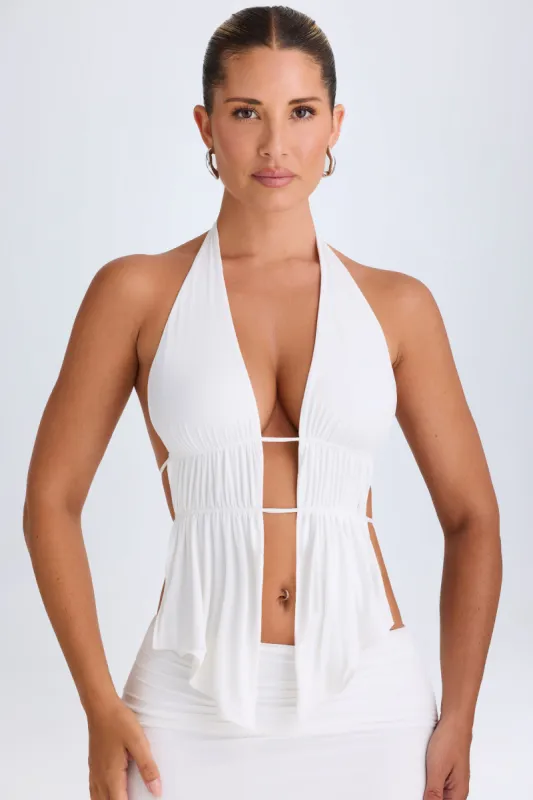 Cut-Out Ruched Halterneck Crop Top in White sold by Oh Polly