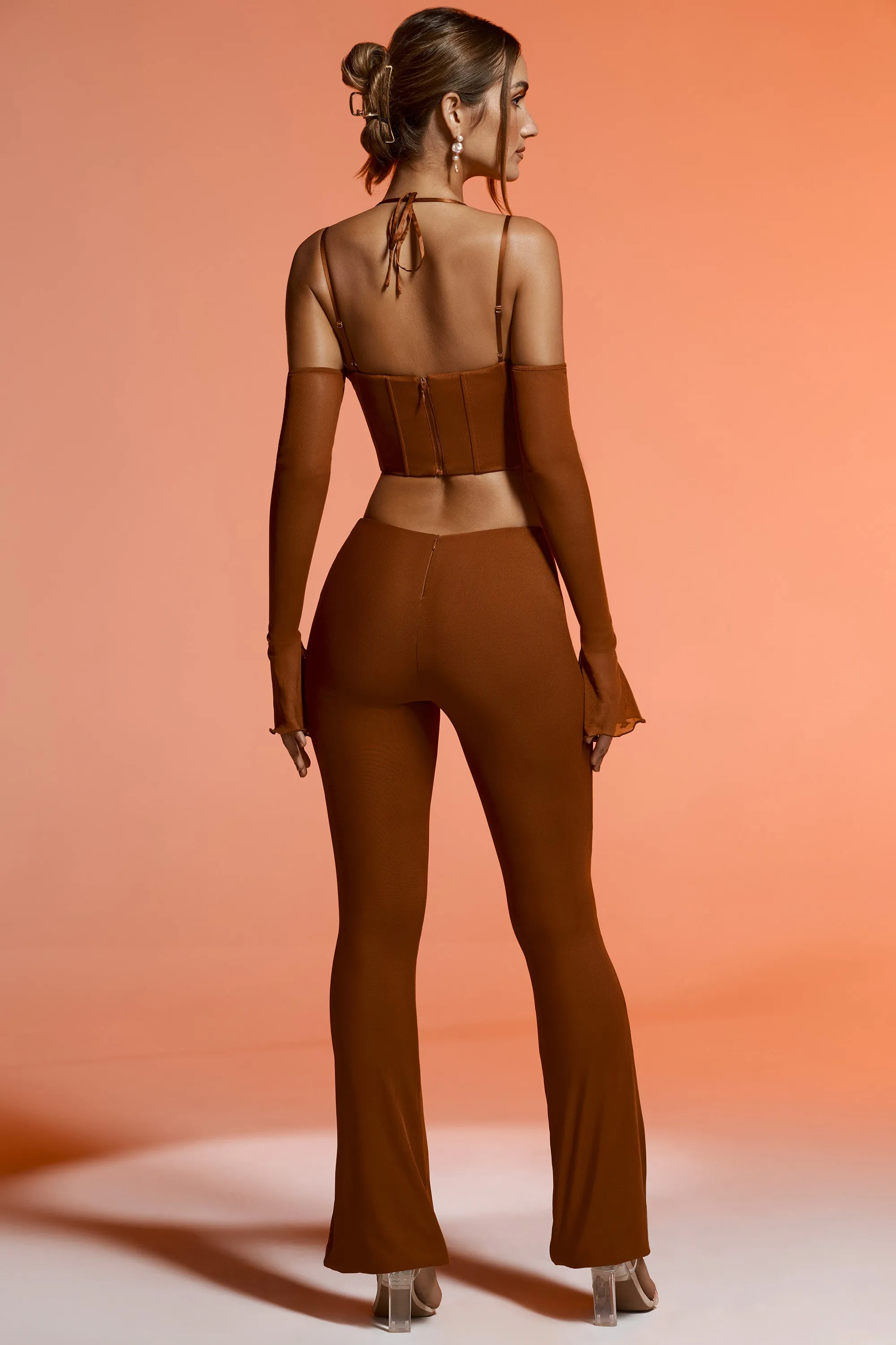 Petite Split Flare Trousers in Brown sold by Oh Polly product image thumbnail 2