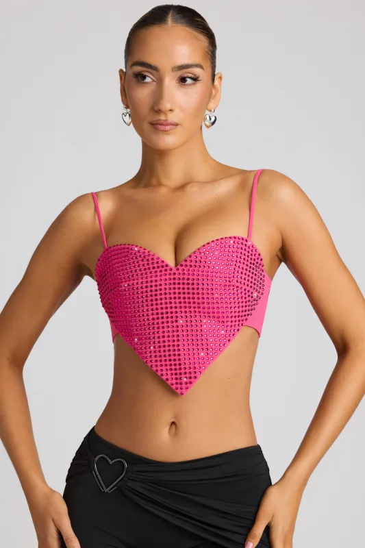 Embellished Statement Heart Shaped Crop Top in Magenta sold by Oh Polly
