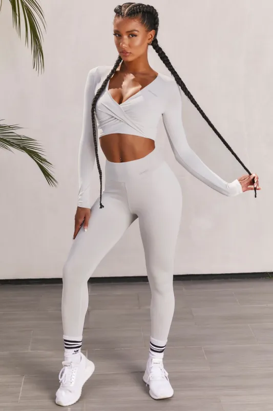 Progress Slinky Long Sleeve Crop Top in Light Grey sold by Oh Polly