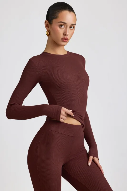 Ribbed Modal Crew Neck Top in Espresso sold by Oh Polly