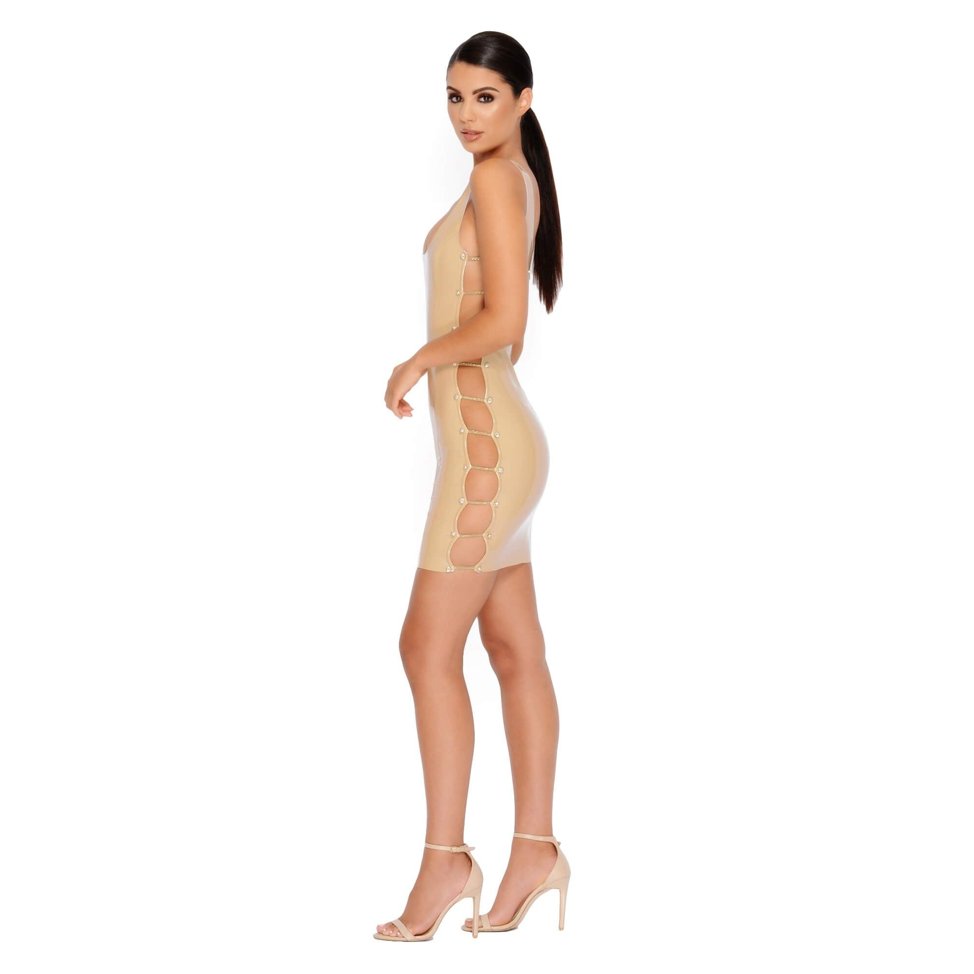 Chain Me Down Cut Out Vinyl Mini Dress in Cream sold by Oh Polly product image thumbnail 7