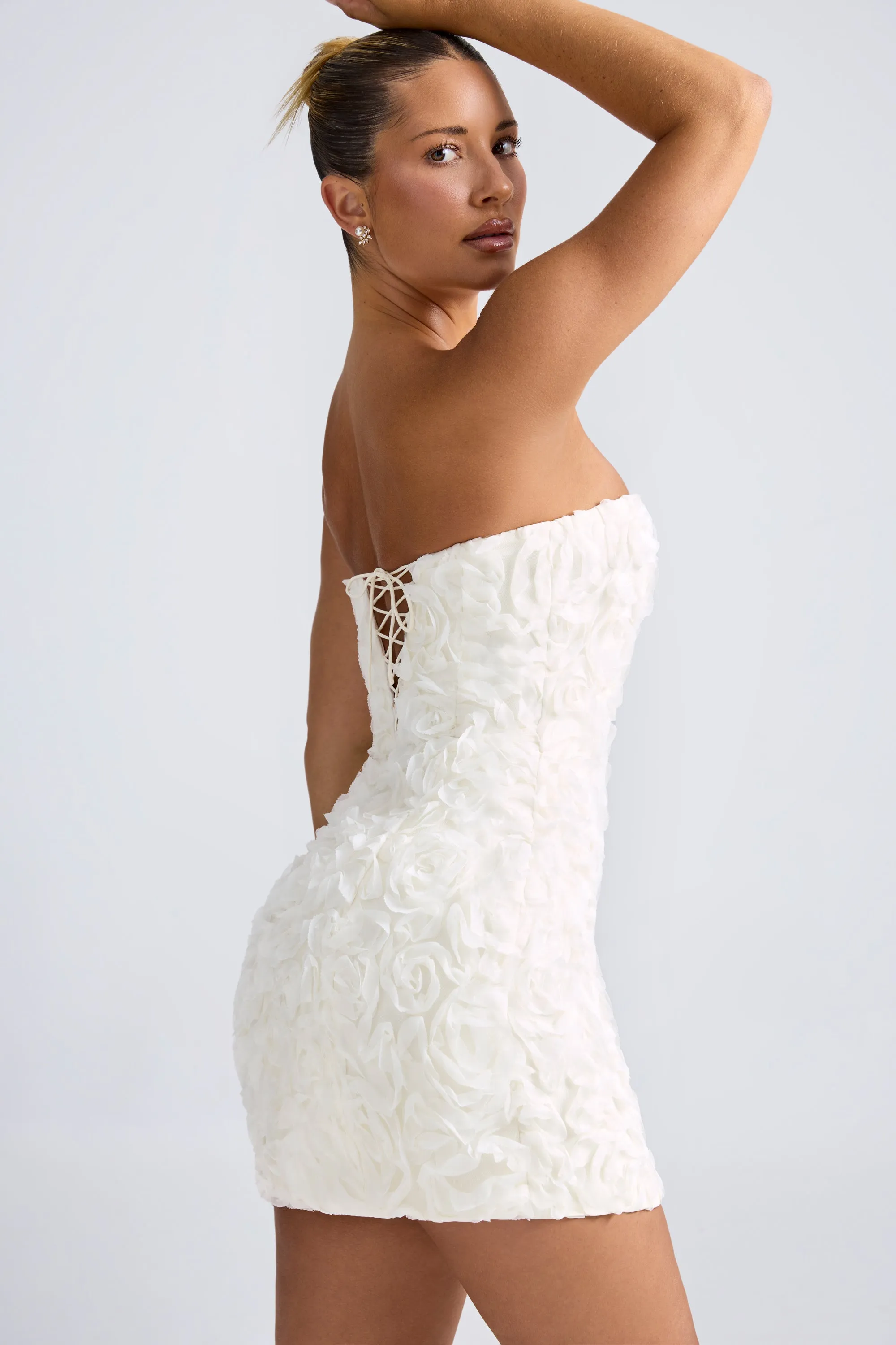 Floral-Appliqué Bandeau A-Line Mini Dress in White sold by Oh Polly product image thumbnail 3