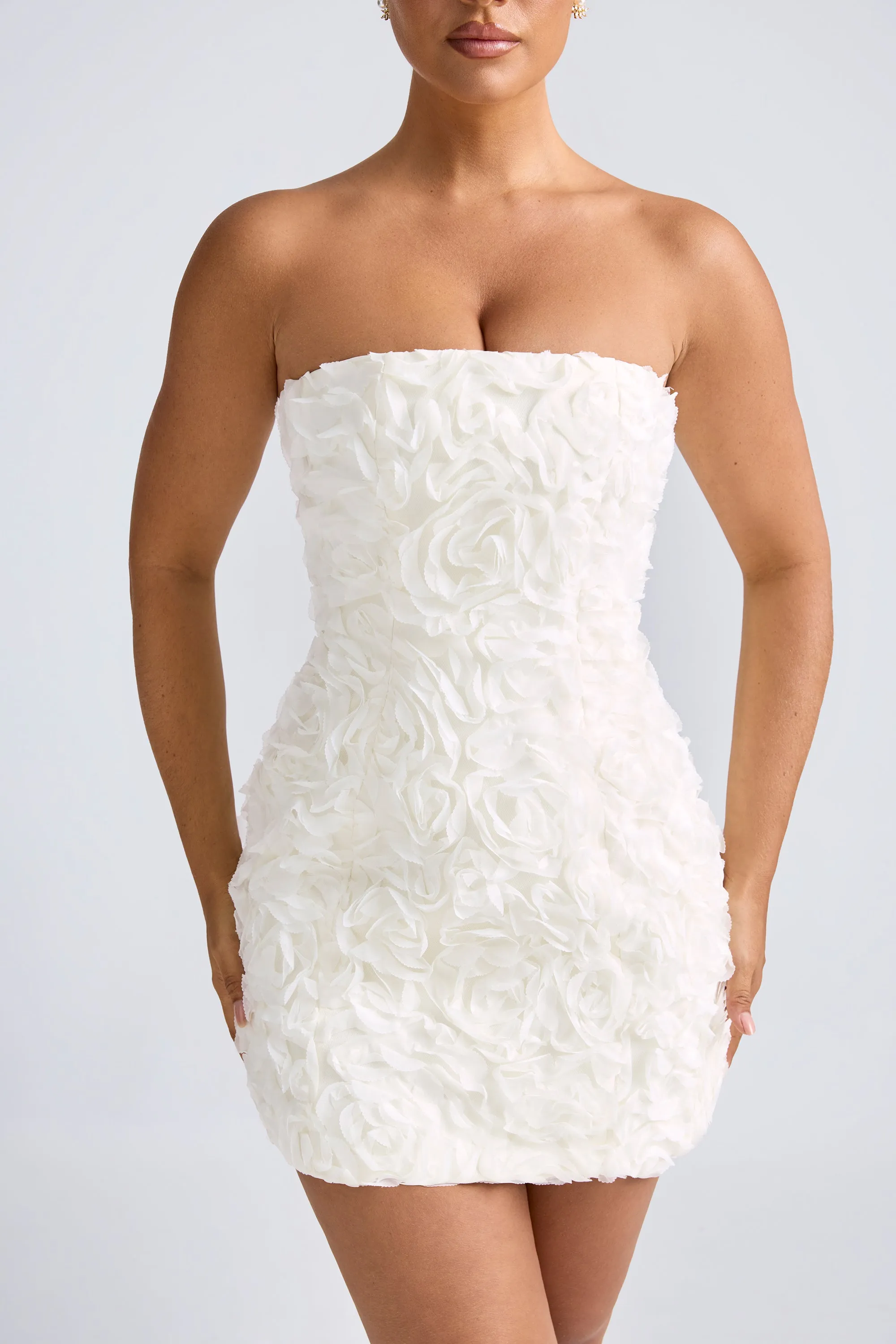 Floral-Appliqué Bandeau A-Line Mini Dress in White sold by Oh Polly product image thumbnail 4