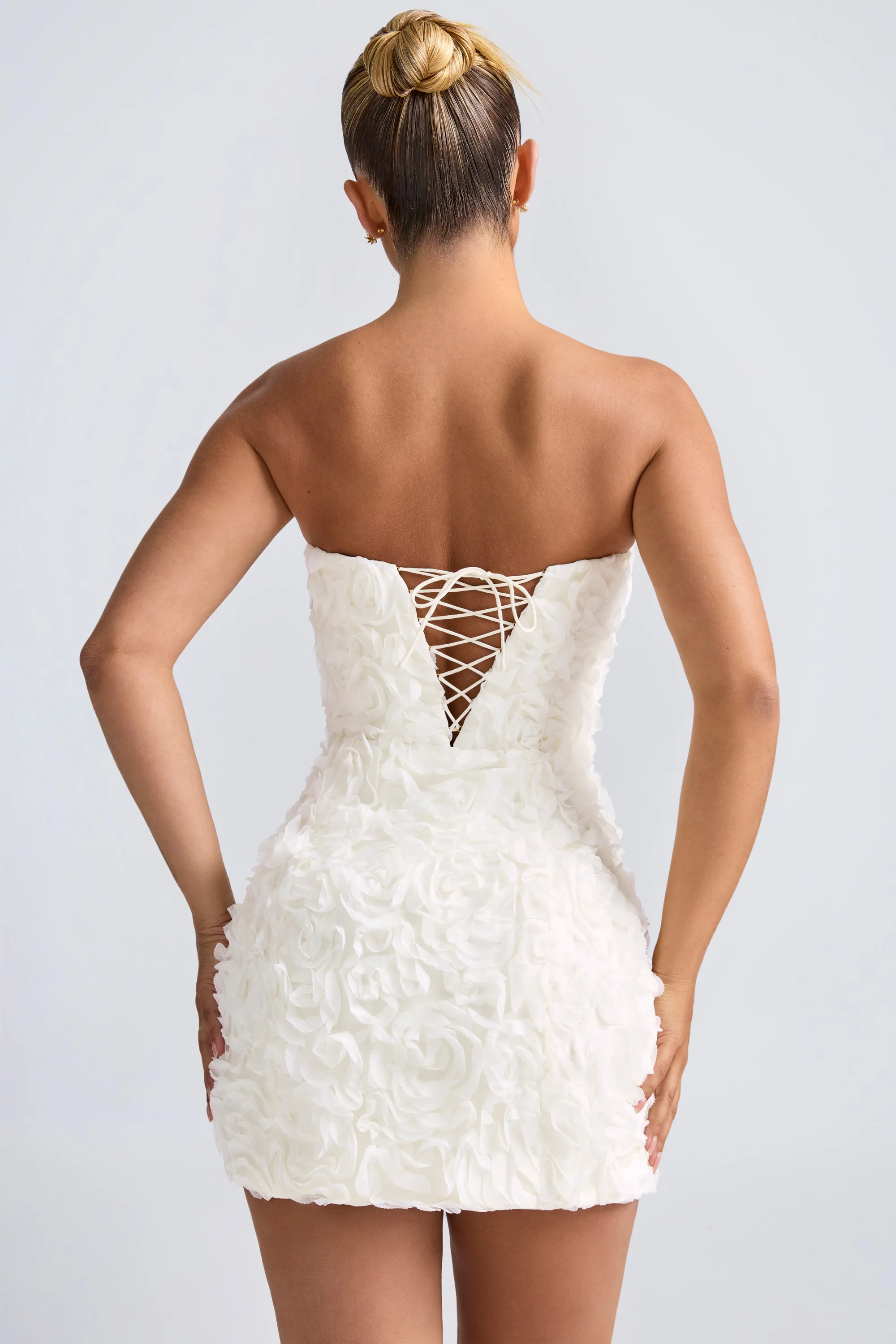 Floral-Appliqué Bandeau A-Line Mini Dress in White sold by Oh Polly product image thumbnail 2