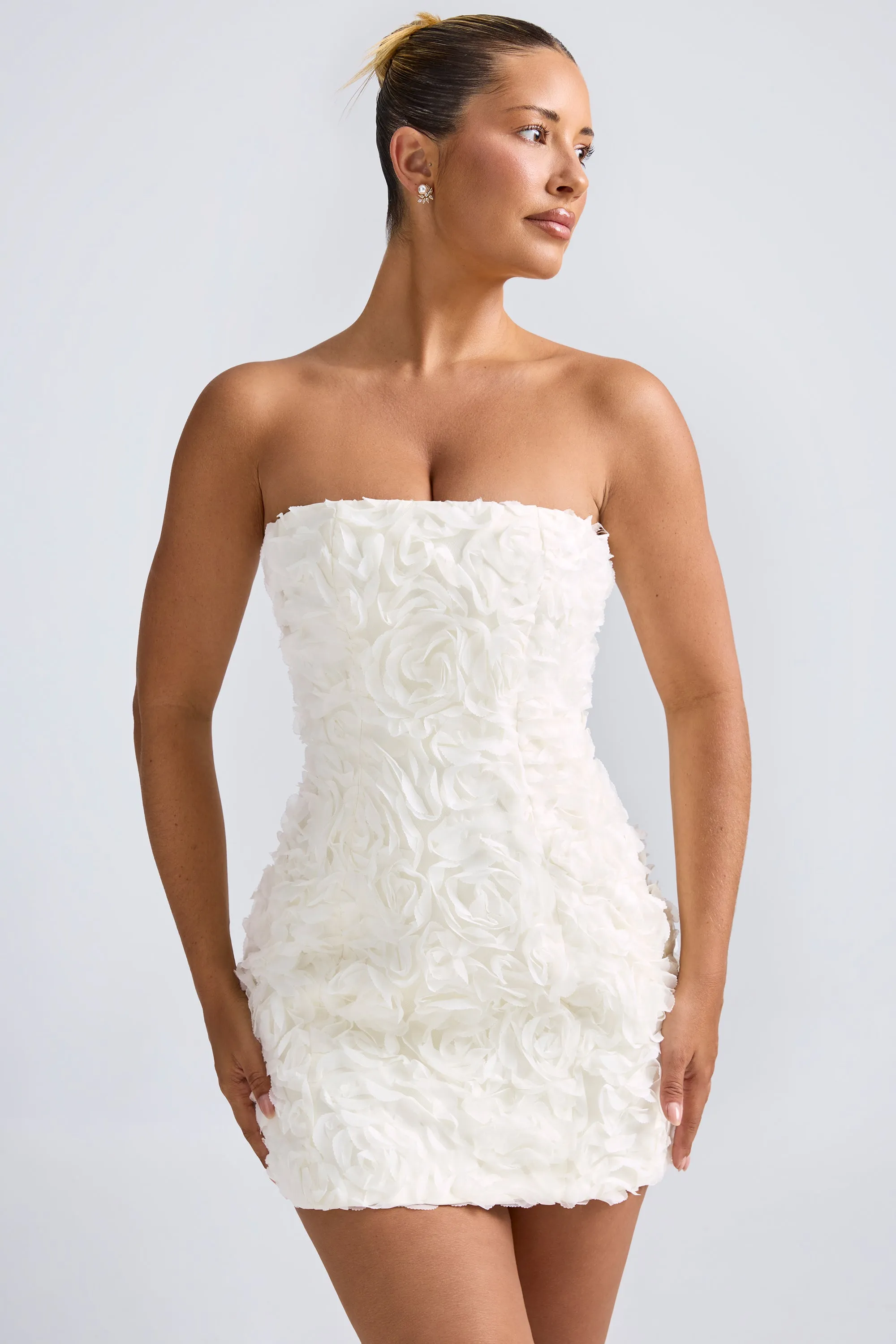 Floral-Appliqué Bandeau A-Line Mini Dress in White sold by Oh Polly product image thumbnail 5