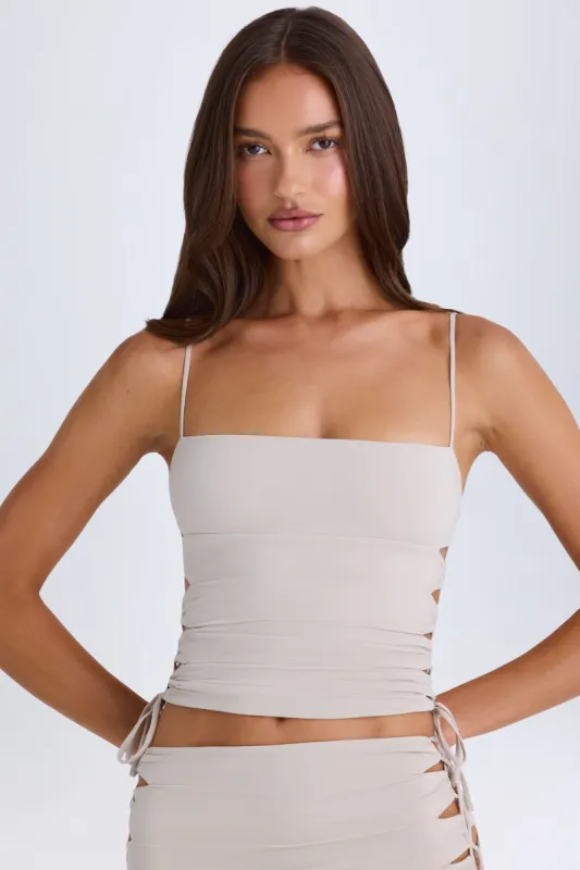 Ruched Cut-Out Top in Taupe sold by Oh Polly