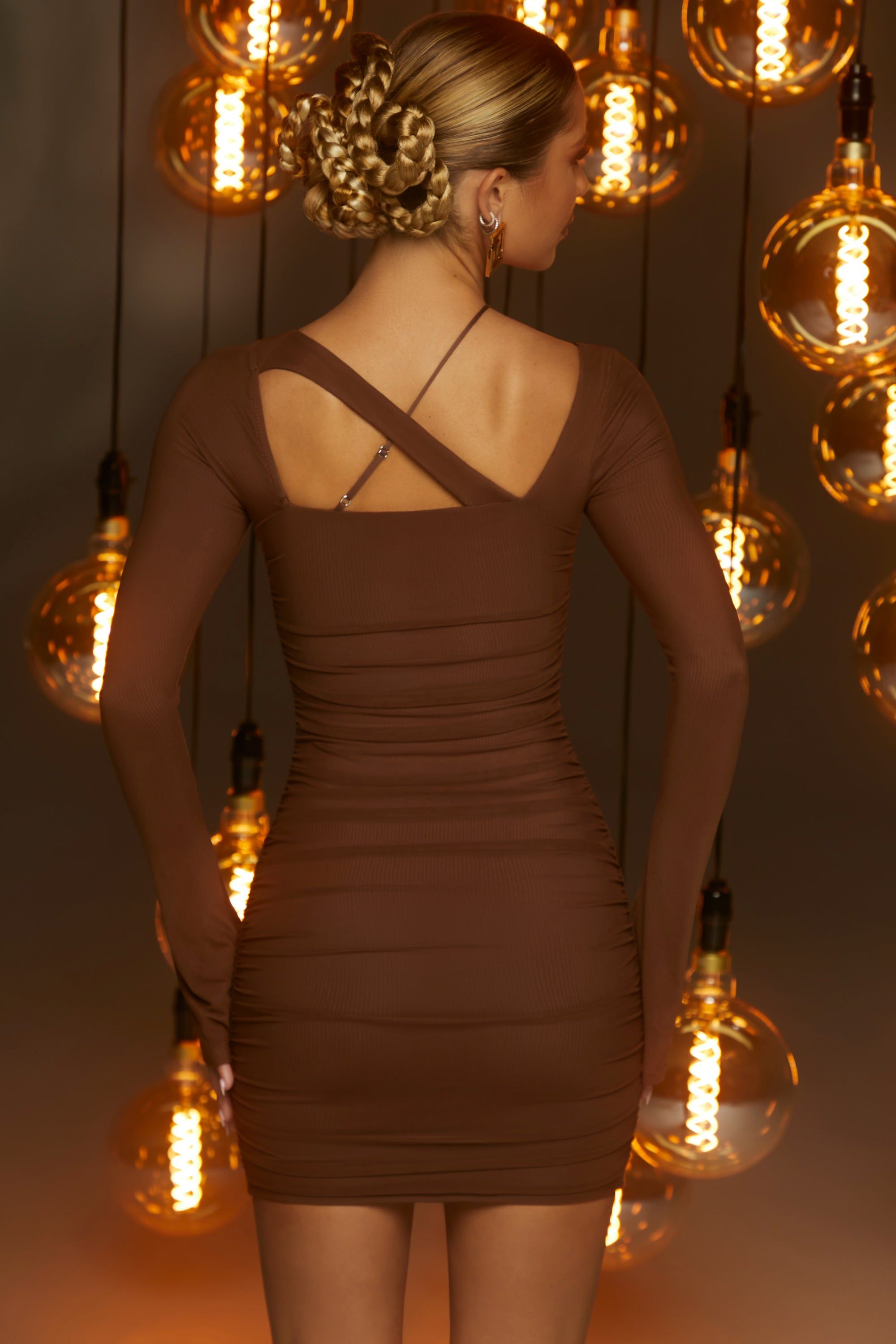 Long Sleeve Mini Dress in Brown sold by Oh Polly product image thumbnail 2