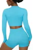 Long Sleeve Zip Crop Top in Blue sold by Oh Polly