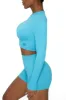 Long Sleeve Zip Crop Top in Blue sold by Oh Polly