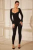 Tall Sweetheart Neckline Long Sleeve Jumpsuit in Black sold by Oh Polly