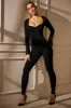 Tall Sweetheart Neckline Long Sleeve Jumpsuit in Black sold by Oh Polly